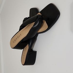 Espirit, Flora Faux leather, Block heel sandal in black, size 10